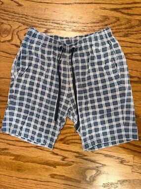 Blue and White Plaid Drawstring Pajama Shorts